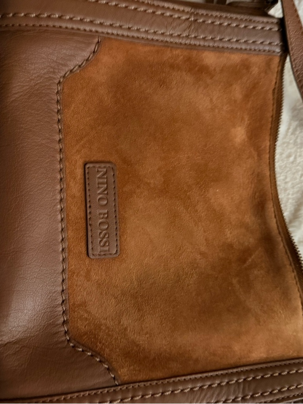 Nino BOSSI Chestnut Brown Leather & Suede Messenger Bag